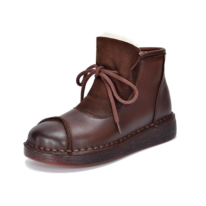 

Johnature Чоботи з натуральної шкіри на м якій підошві, бавовняні, ретро, з коров ячої шкіри та плюшем, теплі жіночі короткі чоботи 40 коричневий