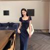 Female Summer Small Hot Girl Slim Waist Slim Dark Blue Dress Pure Desire Little Mother Wind Hip Fish Tail Dress