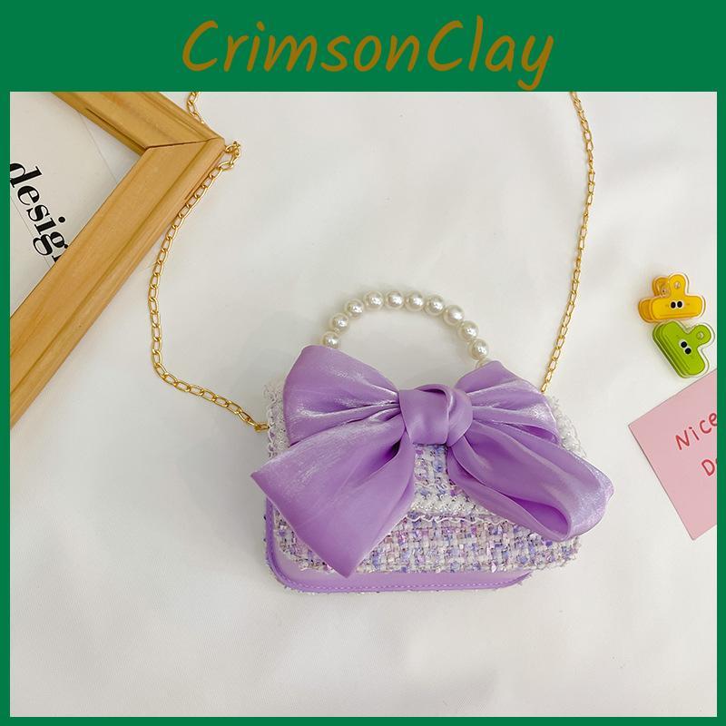Modern Trendy Kids Girls Wool Cotton Butterfly Pearl Handbag With Flower Pattern For Daily Use