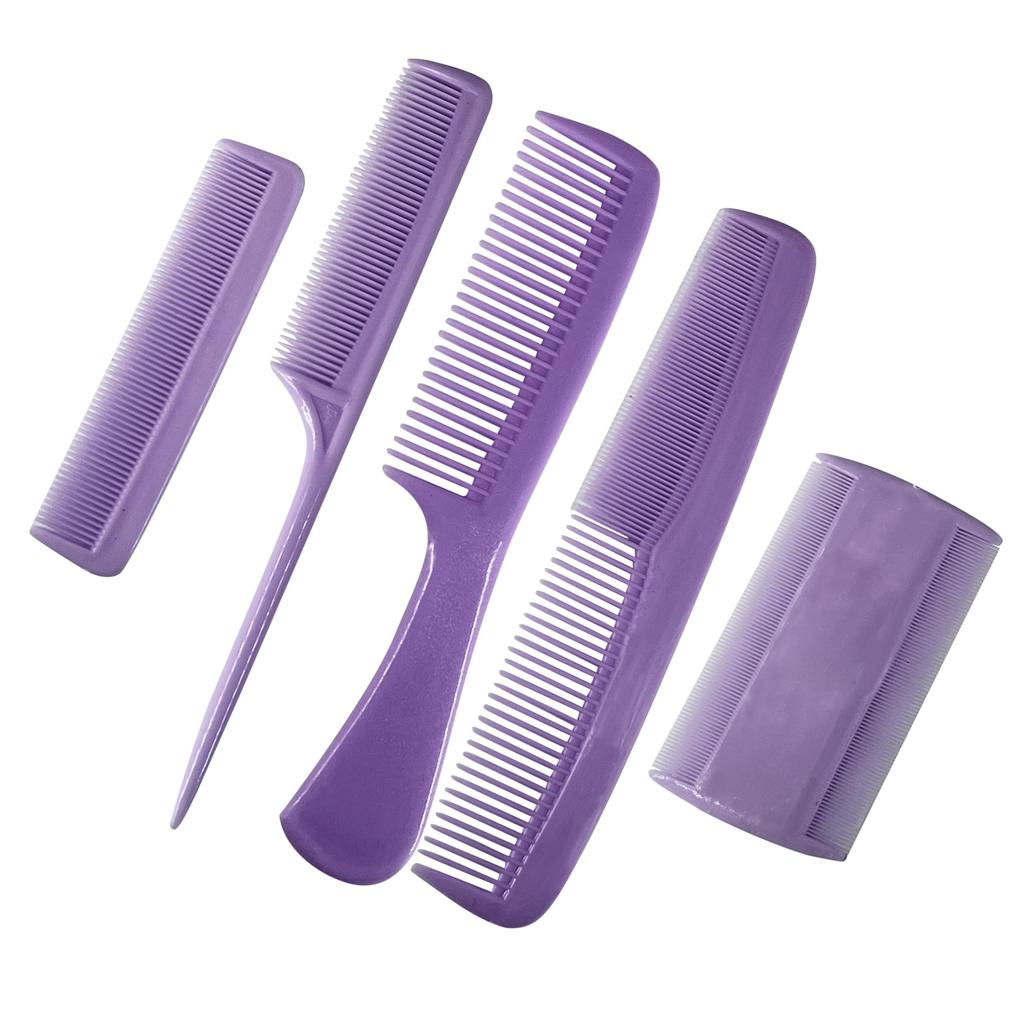 Zeyu Set of 5 Hair Combs - Multipurpose Detangling, Dressing, Lice & All-Purpose Combs for Men & Women (5pcset_Purple)