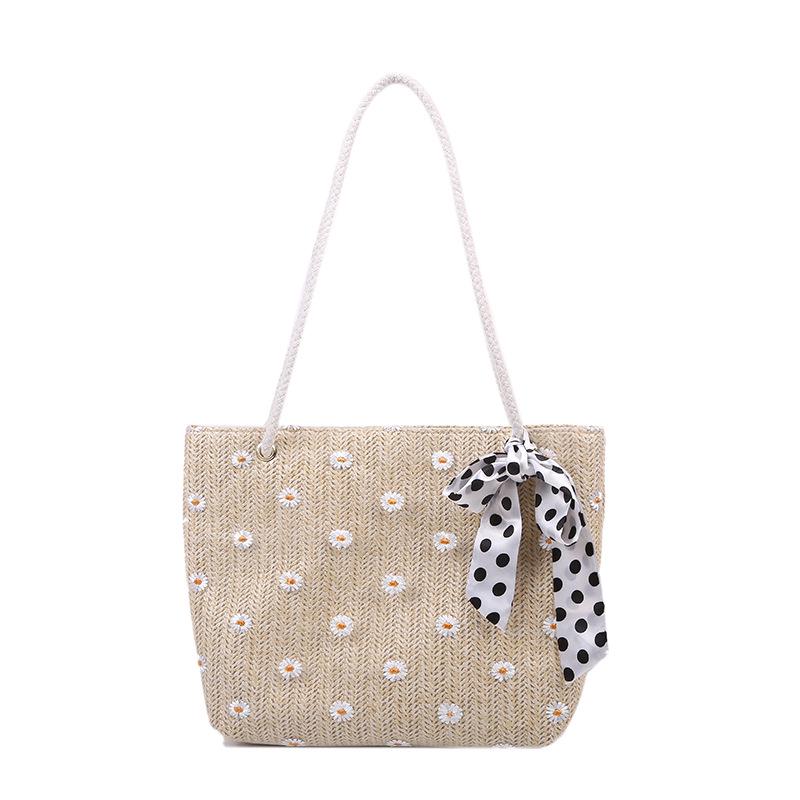 2021 Women's Summer Straw Woven Beach Tote - Floral Design Single Shoulder Bag