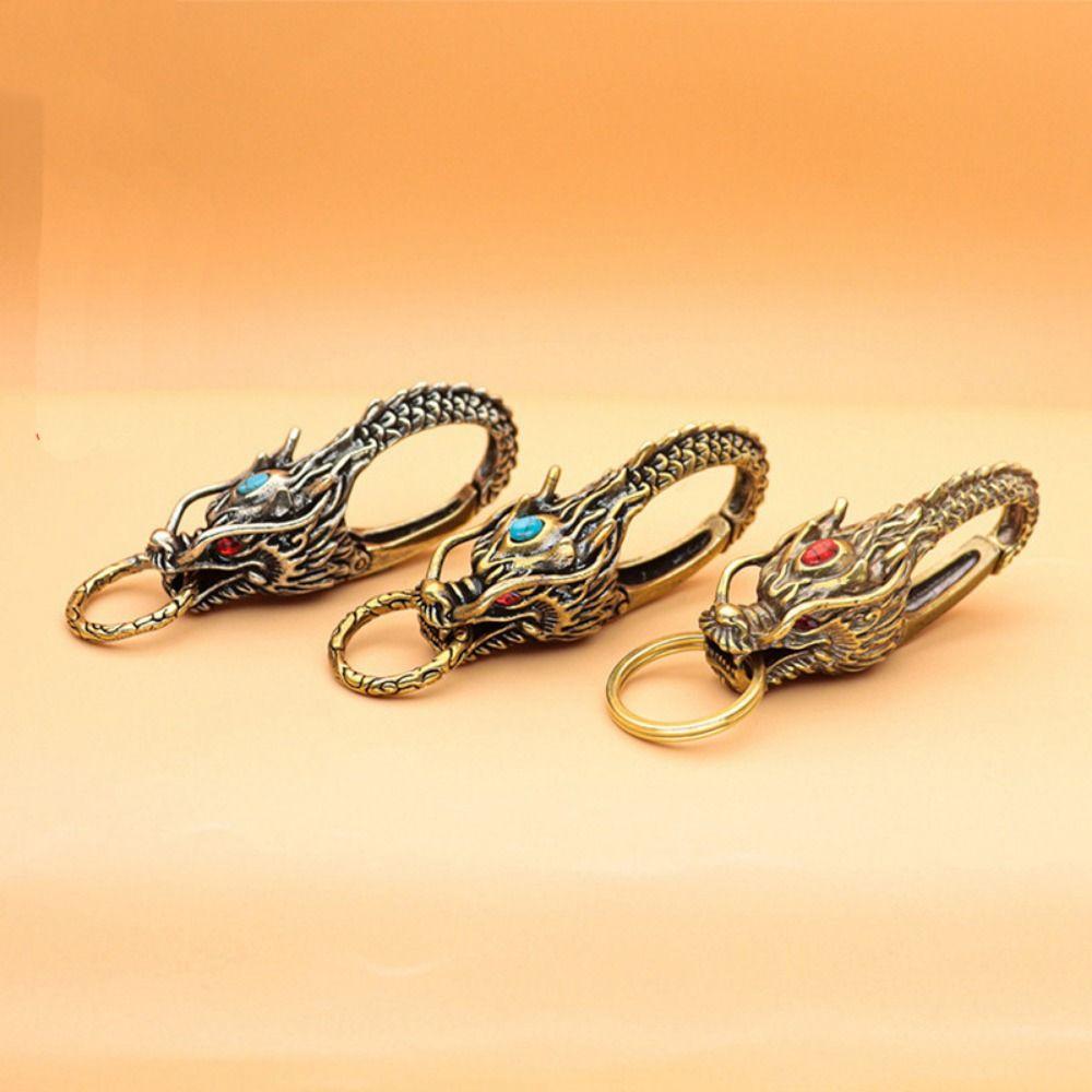 Vintage Copper Dragon Ornaments Mini Key Ring Pendant  Decorations Accessories