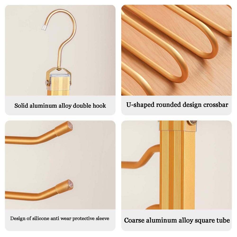 6 Tier Trouser Hangers Space Saving Foldable Holder Multi Organiser Rack Non-Slip Wardrobe Storage with Hooks for Pant Towels