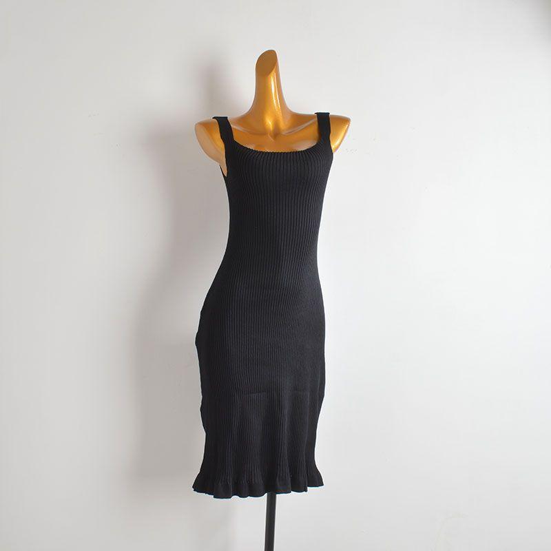 Solid Knitted Sling Dress Women Summer New Slim fit Slimming Mid-Length Sheath Vest Dress