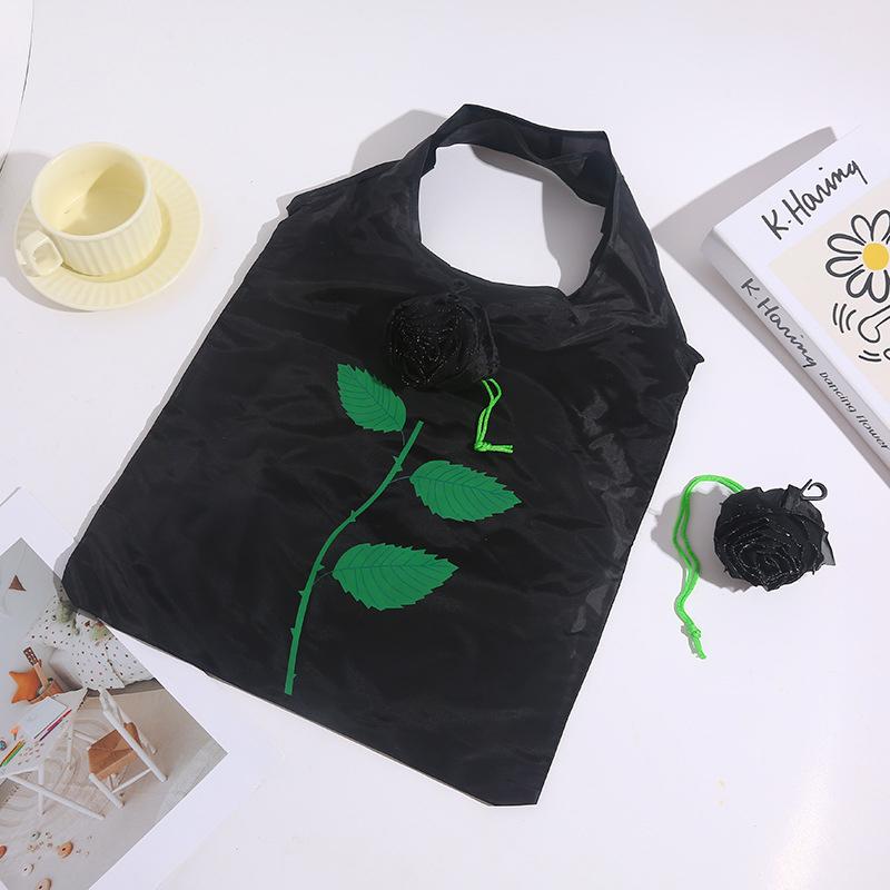 Складная сумка для покупок с розовым цветком, портативная, большой вместимости, складная сумка-тоут, легкая, прочная, дорожная ручная сумка, мешочек для хранения чёрный