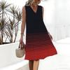 Plus Size V Neck Sleeveless Mountain Bamboo Grove Waterfall Print For Cool Summer Dress