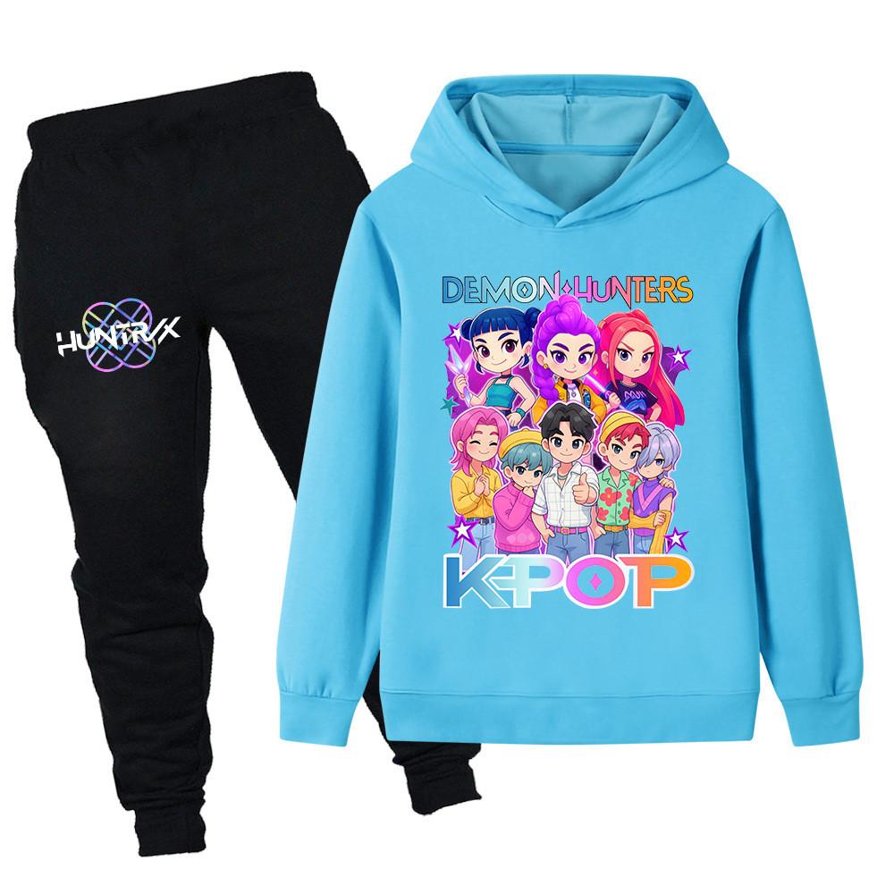 PB1201 Kinder Jungen Mädchen Kpop Mira Zoey Rumi Sajaboys Print Langarm Kapuzenpullover Hose Hosen Kleidung Sets