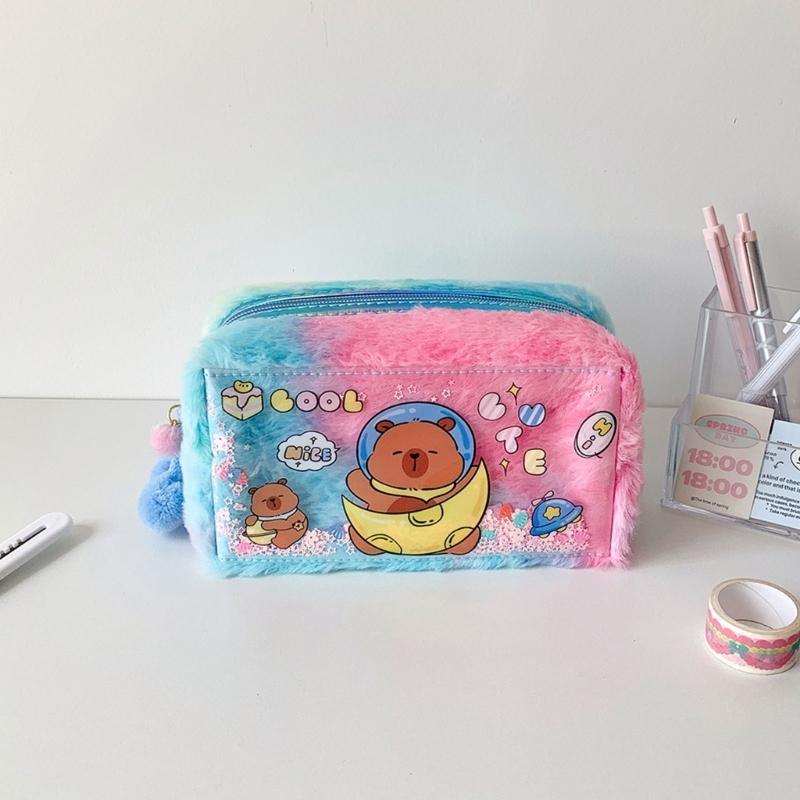 Plush Animal Pencil Case Large Capacity Pencil Pouches Zippered Closure Pen Organiser Bag For Office School Supplies