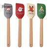 Decorative Holiday Baking Utensils Silicone Spatula with Wooden Handle, Christmas Tree/Snowman/Santa Claus/Elk Pattern for Decor, Heat Resistant
