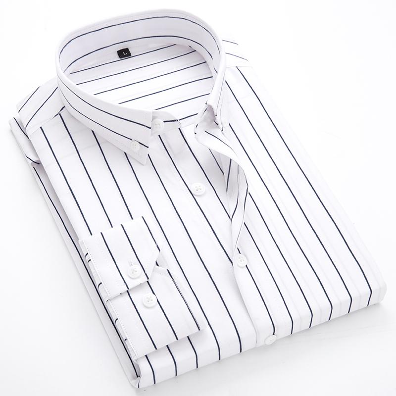 Herren Slim Gestreift Langarmhemd Büro Business Kleid Frühling Herbst Klassisch Schwarz Weiß Mode Koreanische Freizeithemden