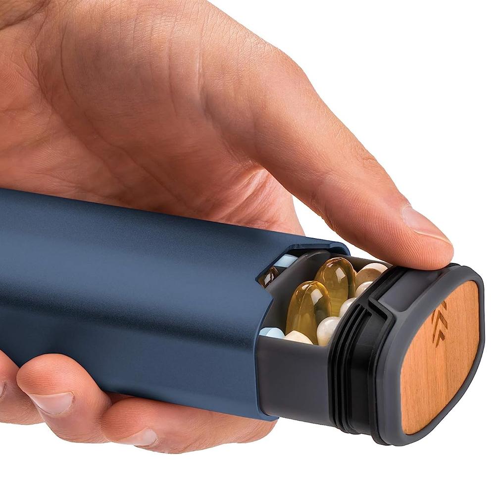 1 ks 7denní týdenní organizér na léky slitina hliníku a dřevo velkokapacitní krabička na léky na pilulky vitamíny a léky