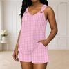 Women Plus Size Ring Strap Sleeveless Geometric Printed Tank Top And Pocket Shorts Two Piece Set