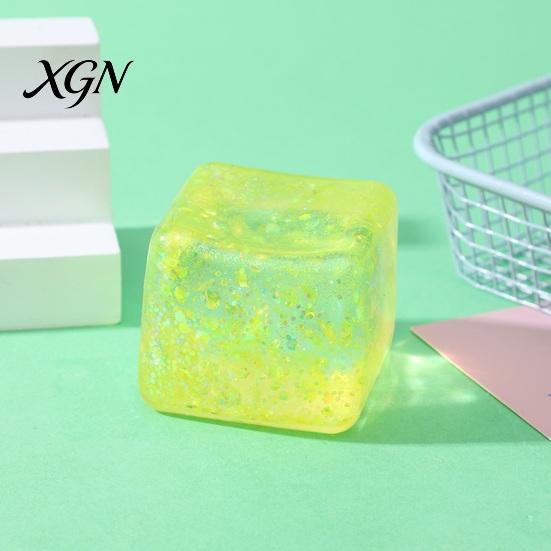Squeeze Toy Ice Cube with Glitter Slow-Rising Water TPR Fidget Blingbling Stress Reliever for Relief Portable Decompression Gadget Kids Adults