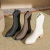 050-5 New Martin Boots Women's High Heels Autumn and Winter Thick Heels Pointed Short Boots Thin Chelsea Boots Thin
