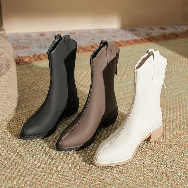 050-5 New Martin Boots Women's High Heels Autumn and Winter Thick Heels Pointed Short Boots Thin Chelsea Boots Thin