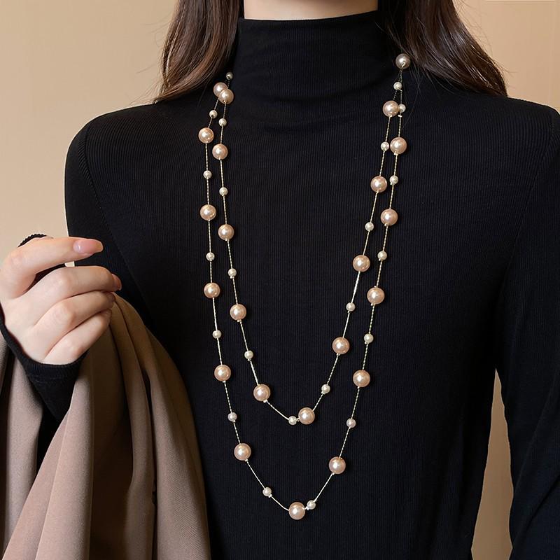 Elegant Long Layered Pearl Necklace for Women - Versatile Korean Fashion Accessory for Autumn/Winter