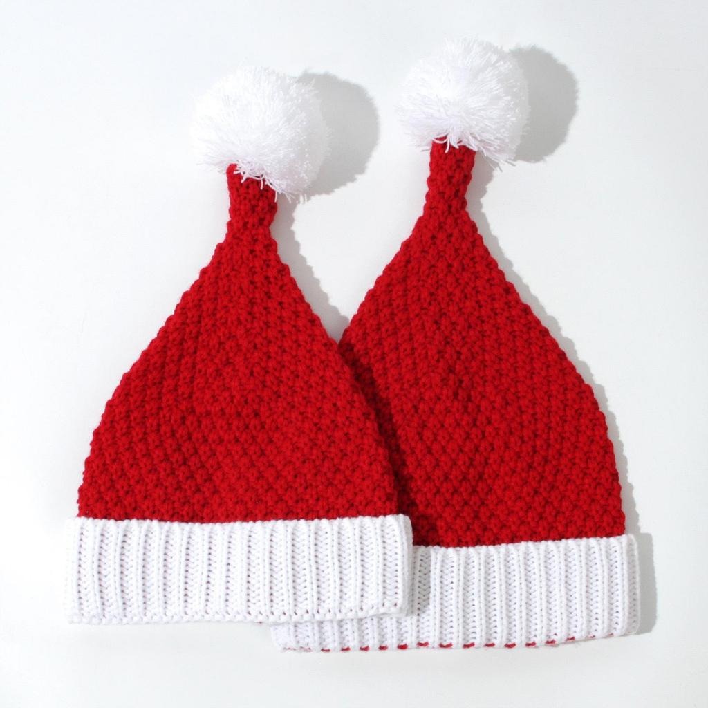 Cross-Border Holiday Parent-Child Santa Woolen Knit Hat Set for Mom and Baby