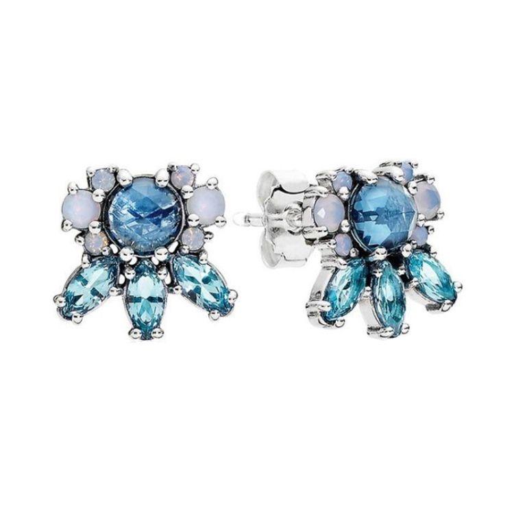 Pandora Crystal Inlay 925 Silver Earrings Women earrings Blue 290721NMBMX Box