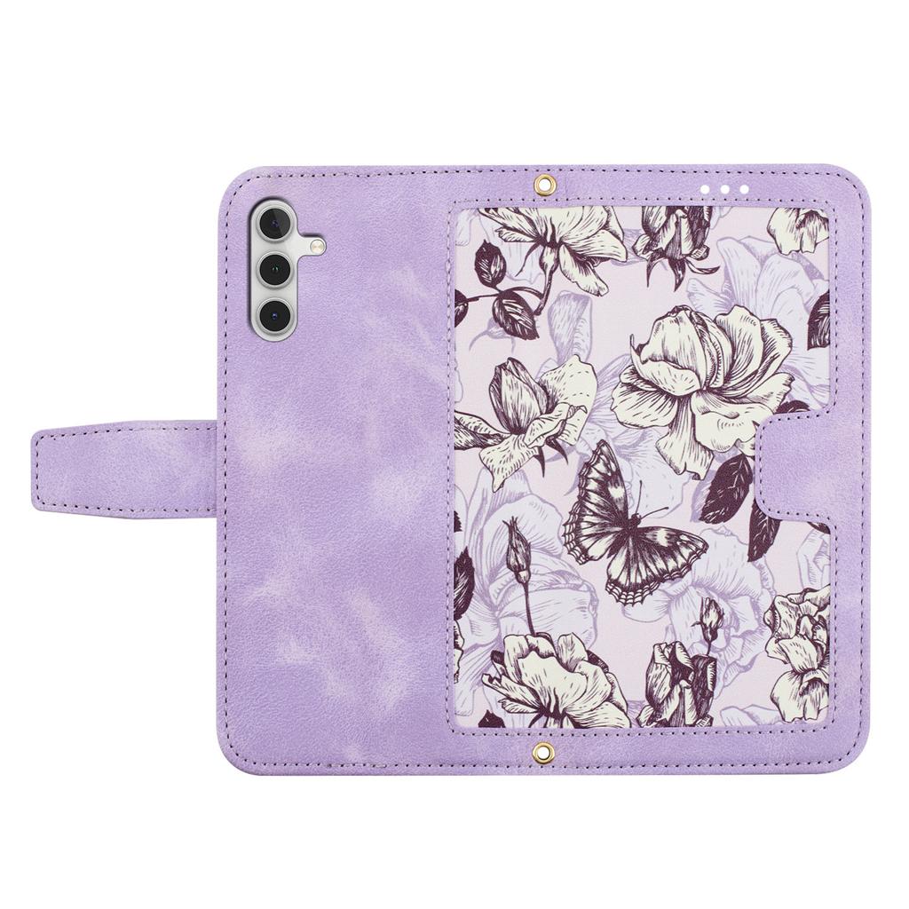 For Samsung Galaxy S24 FE Case PU Leather Floral Phone Cover with Card Slots