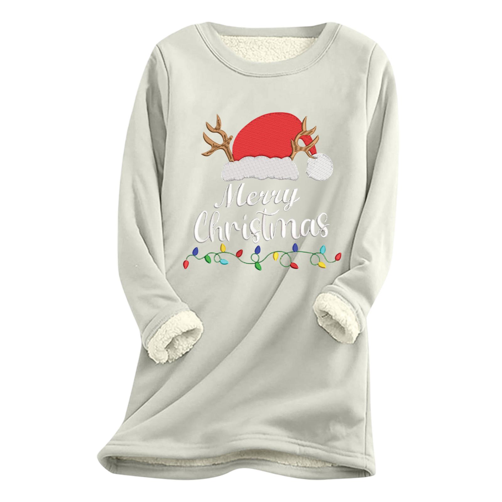 

Women s Christmas Print Thick Plush Lambswool Warm Long Top XL