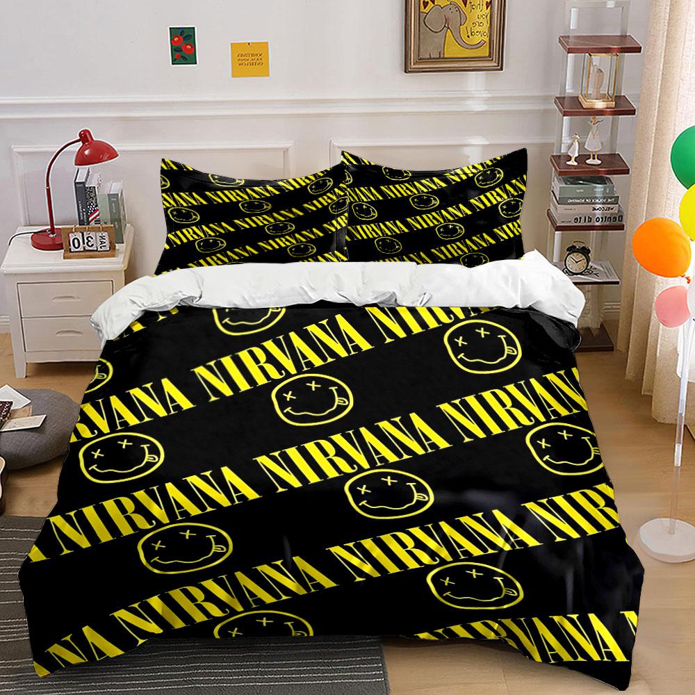 Nirvana Logo Bedding Set Bedding Duvet Cover Set Duvet Cover Pillowcases (1 * Duvet Cover 2 * Pillowcases, Without Duvet Insert)