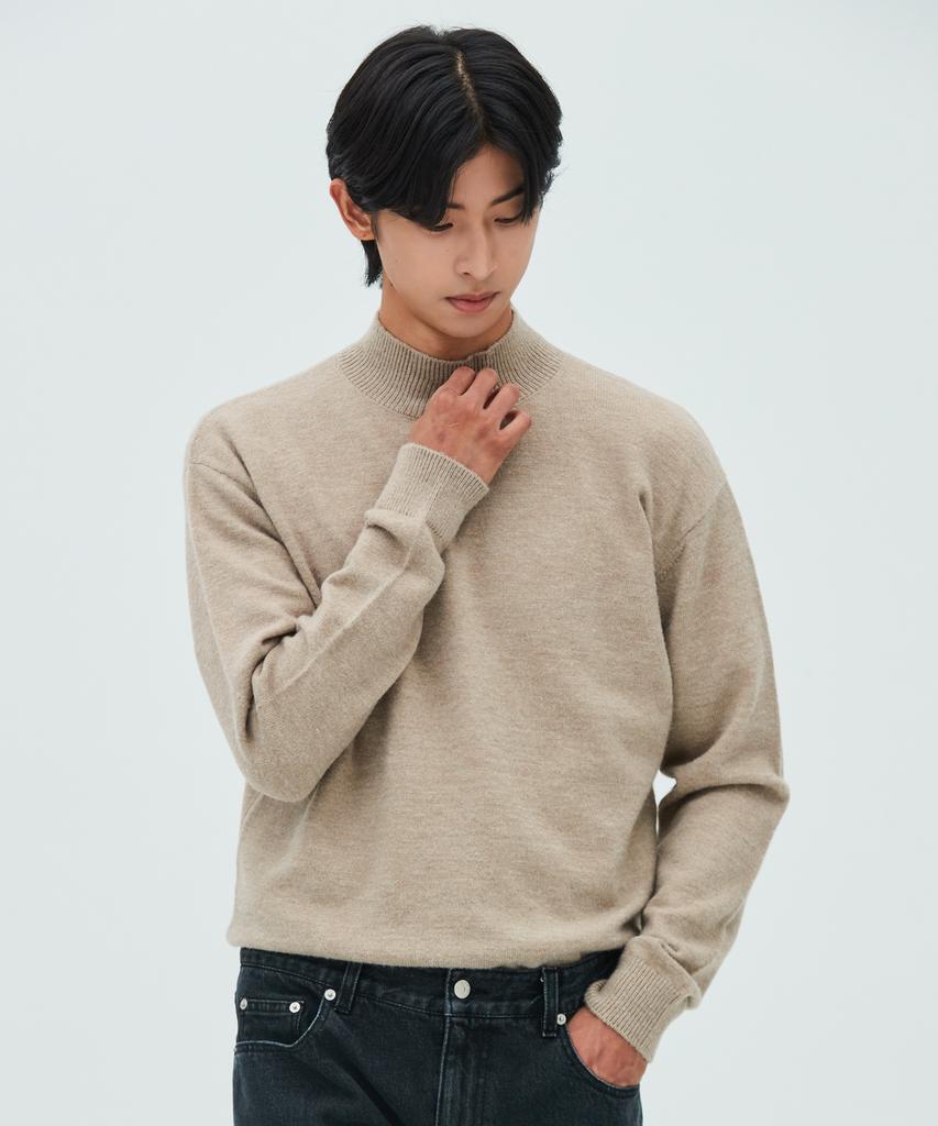 LEIRE Minimal Wool Mock Neck Knit [Beige]