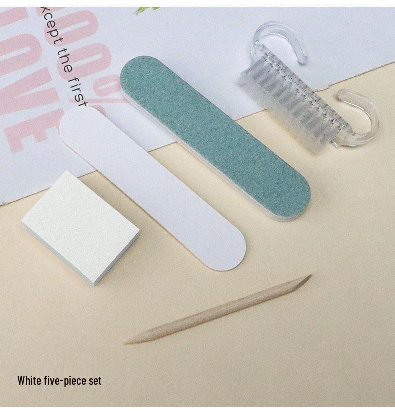 In-Stock 5-Piece Manicure Set: Nail File, Buffer, Polishing Block, Wooden Stick, Horn Brush