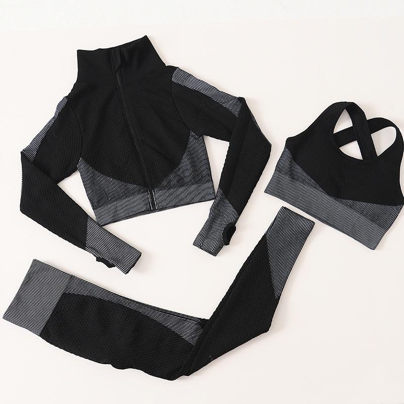 Women's Seamless High Waist 3-Piece Fitness Set – Breathable Yoga & Running Sportswear