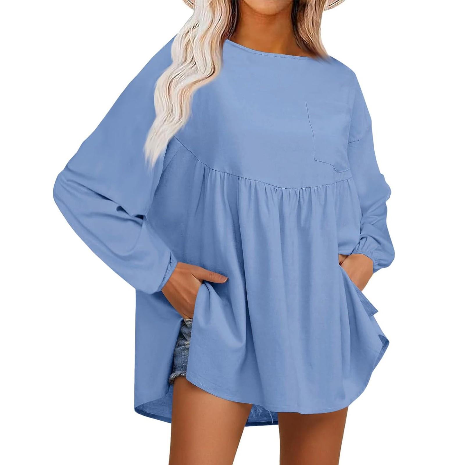 

Топы для женщин, нарядные повседневные рубашки с длинным рукавом, футболки, топ L синий