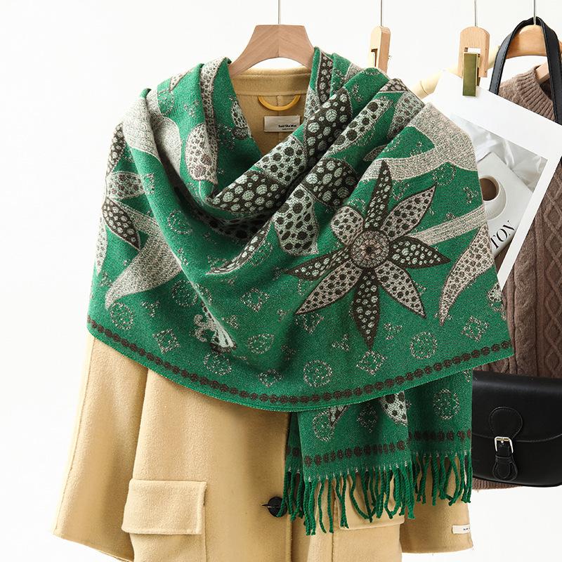 Jacquard Scarf Shawl with Decorative Imitation Cashmere Scarf for Women Winter High End New Style Thickened Ethnic Style Shawl