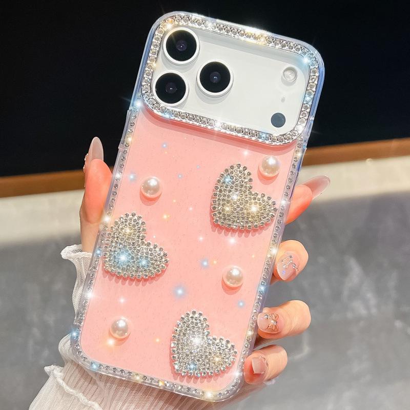 

Pearl Heart Rhinestone Glitter iPhone 16 Pro Max Case iPhone 14