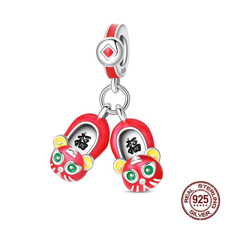 925 Silver Lantern Chinese Knot Charms New Year's Traditional Beads Fit 3mm 925 Exquisite Bracelets Fashion DIY Jewelry Gifts