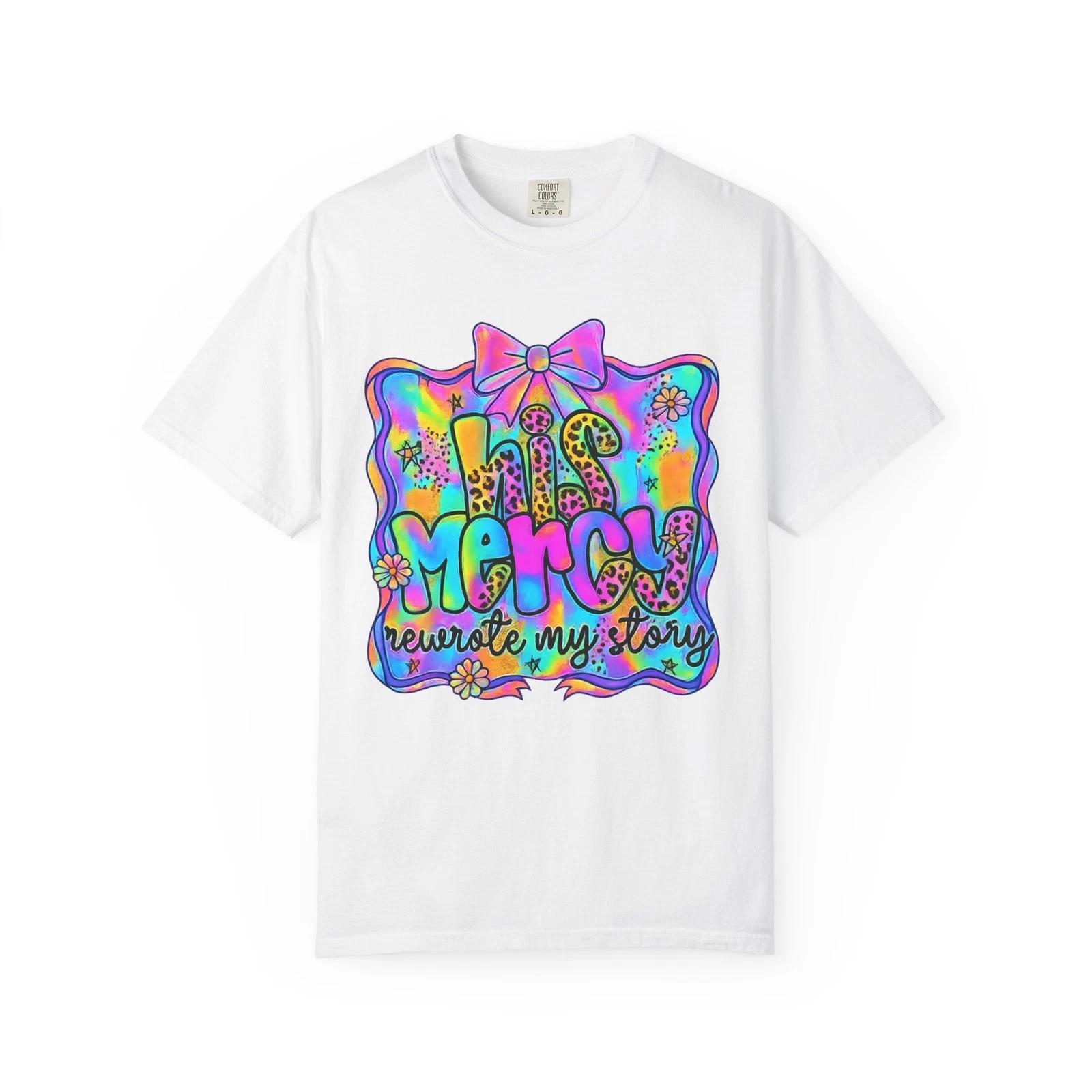 His Mercy Rewrites My Story T shirt | Colorful Retro Faith Design S
