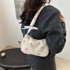 Sweet Flower Pleated Underarm Bag Ruched Floral Shoulder Bag Simple Nylon Handbag  Woman