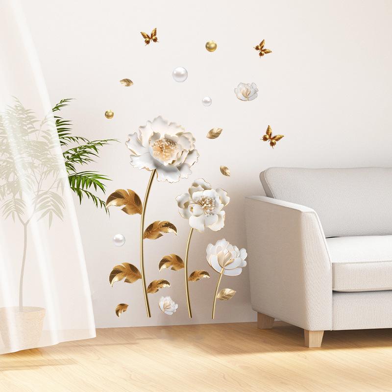 Creative Chinese Style Tulip Wall Sticker Self Adhesive Elegant Simulated Flower Decal for Bedroom Bedside TV Background Wall Decor