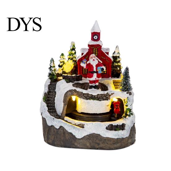 Animated Musical Christmas Village Figurines Igloo Ornaments Church with Rotating Train LED Holiday Carol Figurine Lights Music Box Decorative