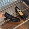 2025 spring and autumn new patent leather single shoes French retro word with sexy high heels waterproof table round head thick heel women
