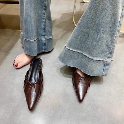 Fashion Pointed Toe Women's Slippers Slingback Sexy Elegant Mules Shoes Fashion Woman Sandals 2025 Summer Flip Flops Luxury Female Shoes