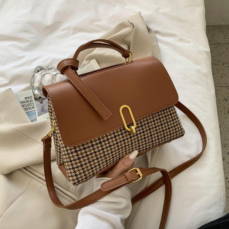 

Summer retro handbag fashion bag women s 2025 new thousand bird grid messenger bag shoulder bag small square bag коричневый