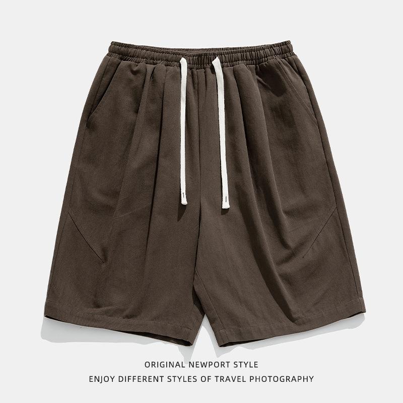 Japanse Stijl Heren Losse Casual Werkkleding Shorts All-Match Zomer Effen Geplooide Knie-Lengte Korte Broeken
