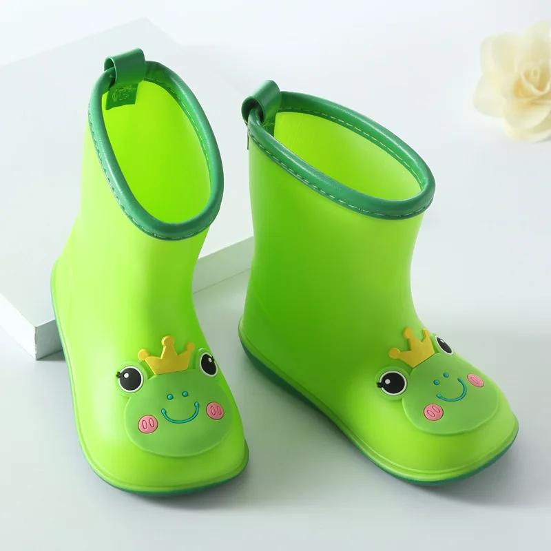 

Nice Wide Round Toe Children Rainboots Baby PVC Rubber Waterproof Kids Water Shoes Lovely Cartoon Rain Boots Platform 20 зелений
