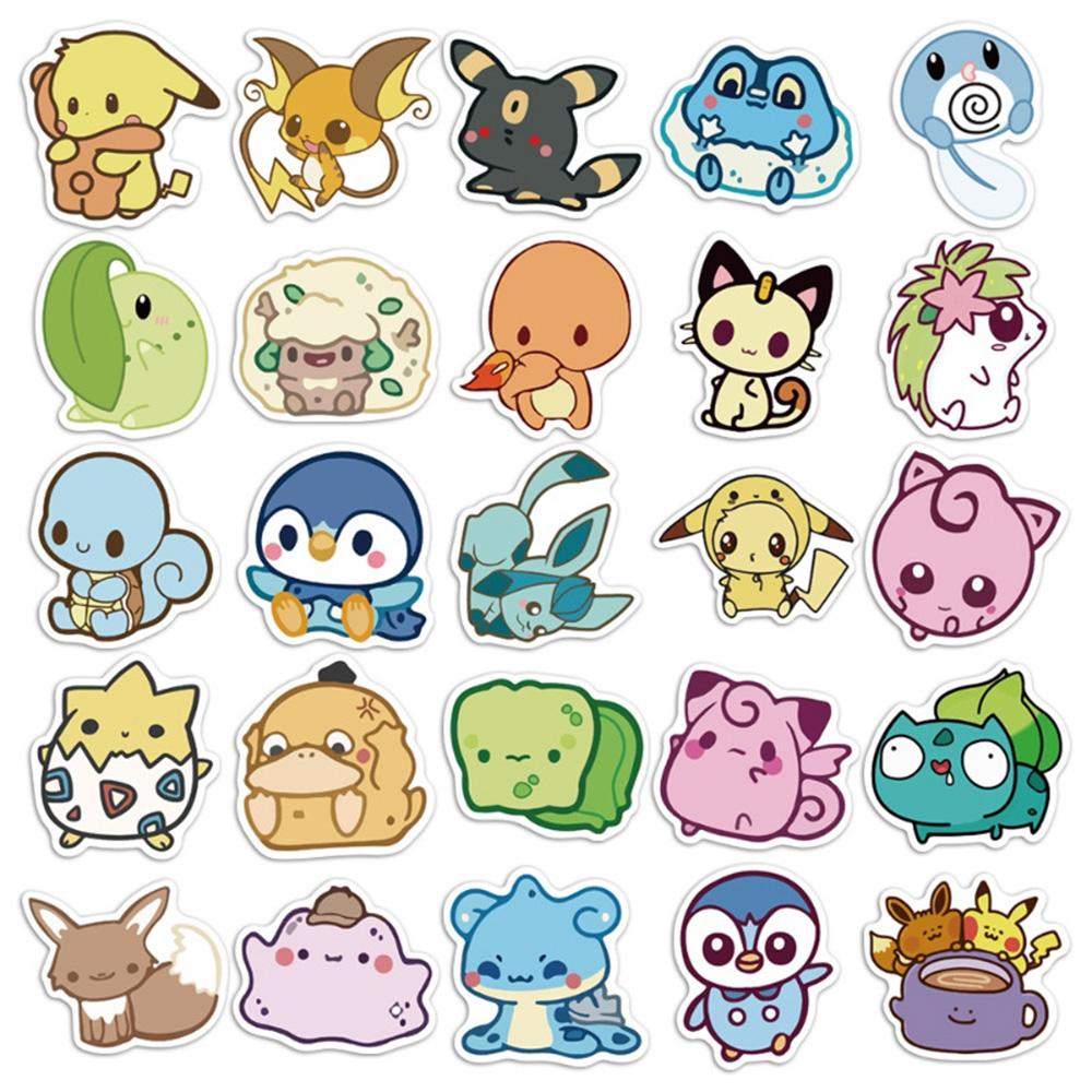 10/30/50pcs Kawaii Anime  Stickers Cute Pikachu Psyduck Cartoon Decals Water Bottle Luggage Phone Sticker Decoration Toy