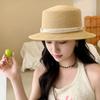 Traveling French flat top sunscreen straw hat women's summer vacation sun hat Internet celebrity straw woven wide brim small fresh top hat