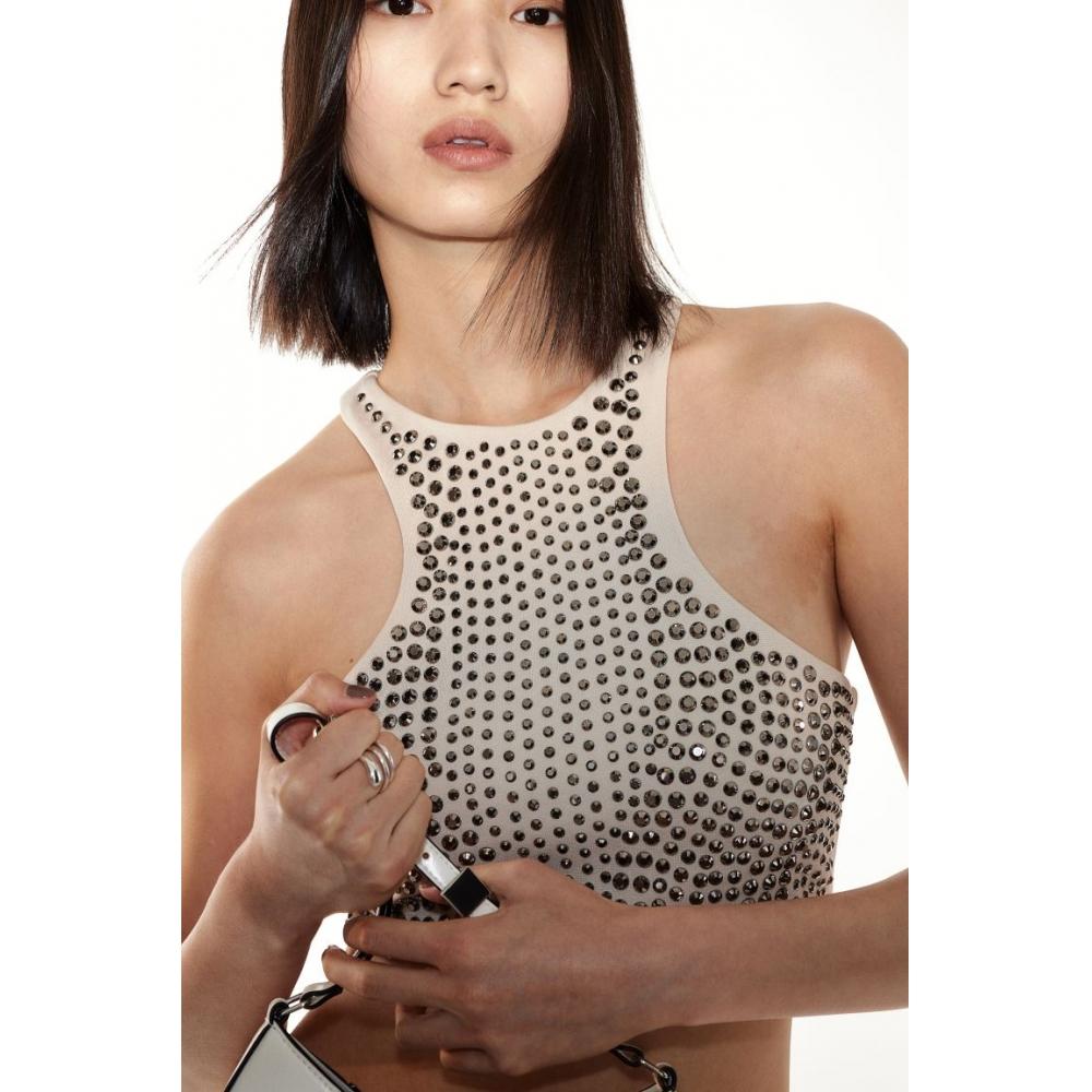 

Укороченный топ HM Studded Light Beige серебристого цвета