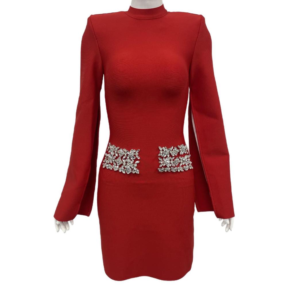 Women's European & American Rhinestone Bandage Evening Dress