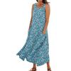 Women's Summer Casual Fashion Flower Printed Sleeveless Pocket Dress