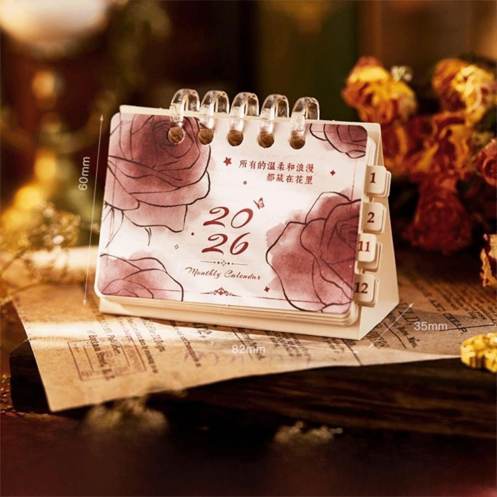 Nowy Mini 2026 Kalendarz Biurkowy Różany Przenośny Kreskówkowy Planer Harmonogramu Zaznaczanie Harmonogramu Ozdoby Kalendarza Ozdoby Biurkowe