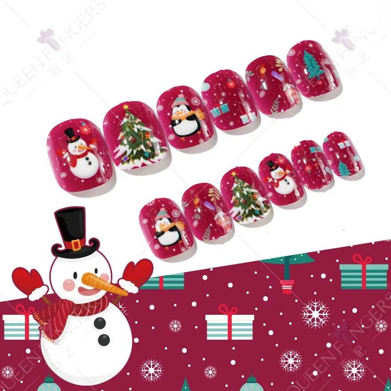 

24Pcs Christmas Series Fake Nail 3 Pattern Manicure Gift for Kid Pre On Snow Fake DIY Art Decor. as the picture