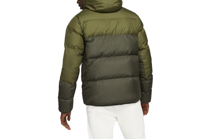 Nike Down Jackets Men's Green Hooded Moderate Quilted Down Jacket