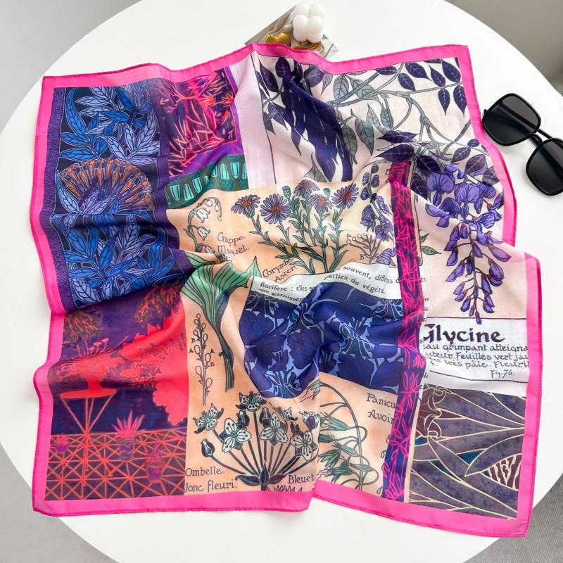 New spring and summer light and breathable 61 * 61cm square scarf versatile printed mulberry silk cotton blended women's silk scarf